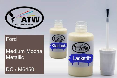 Ford, Medium Mocha Metallic, DC / M6450: 20ml Lackstift + 20ml Klarlack - Set, von ATW Autoteile West.